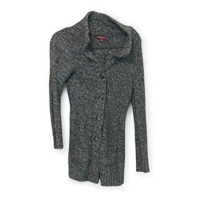Merona Gray Chunky Knit Cardigan Sweater with Folded Collar